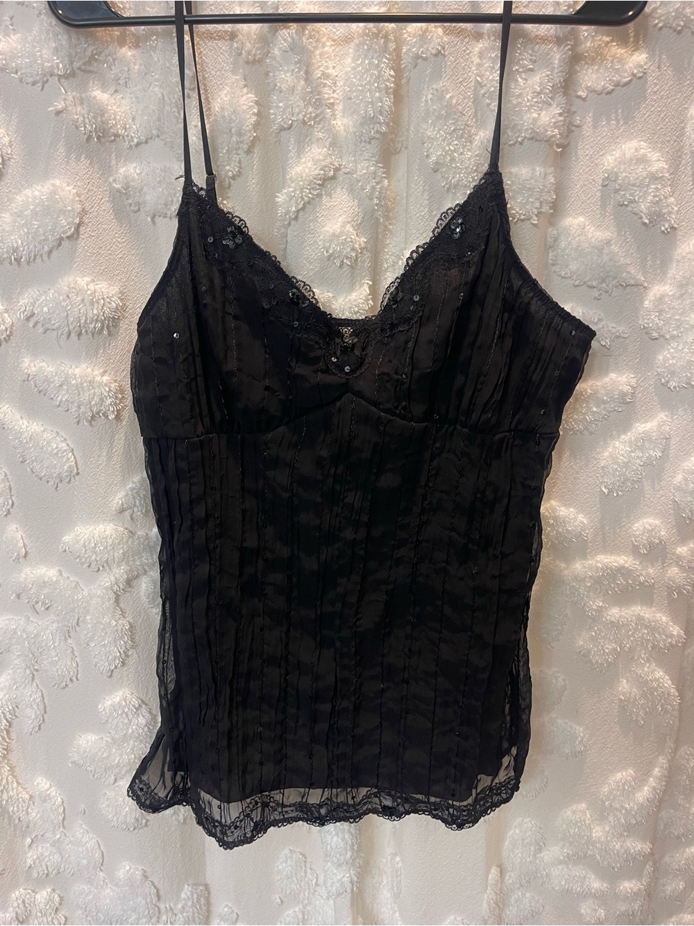 Y2K No Boundaries black lace cami top with sequins and beading